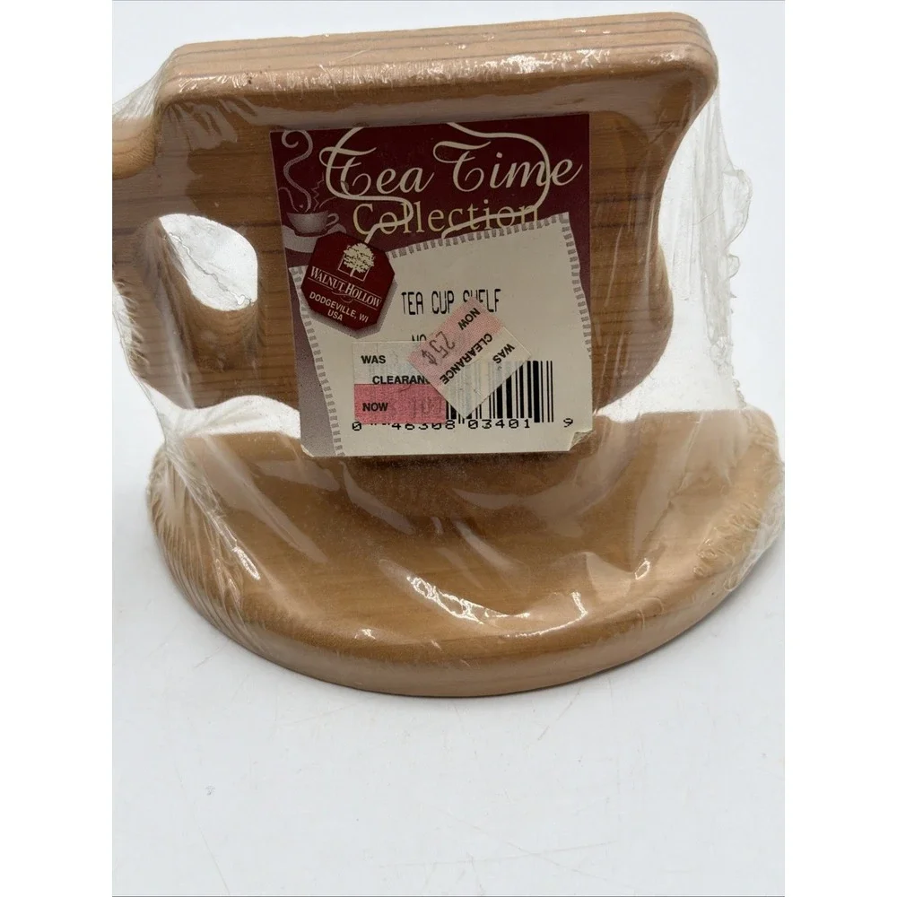 Vintage 1980's Tea Cup Shelf Trinket Shelf Walnut Hollow Tea Time Collection NOS